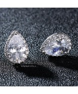 18K White Gold Plated Pear Cut Simulated Diamonds Halo Stud Earrings Bridal - £36.75 GBP