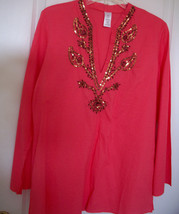 NEW $49 Coral Tunic Top Pullover Embellished Brown  Cotton Shirt Boho Hi... - £23.97 GBP