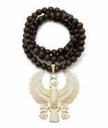 [Icemond] Religious Egyptian Horus Eagle Pendant Wood Beaded Necklace - $339.09 MXN