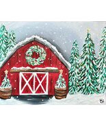 NEW - Christmas Barn Painting Kit - Paint Your Own - Hand-Drawn - Canvas Paintin - $38.00