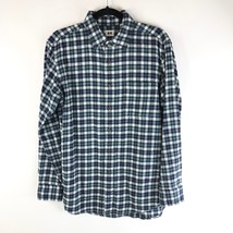 Uniqlo Mens Button Down Shirt Flannel Long Sleeve Pockets Plaid Green Blue M - £11.41 GBP