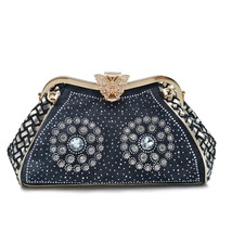 Female Denim Bag Fashion Bling Bling Women&#39;s Bag Handbags rhinestone Canvas Mess - £46.37 GBP