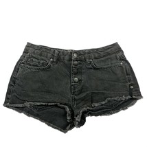 Forever 21 Denim Booty Shorts Size 26 Charcoal Wash Button Fly Raw Hem  - £20.46 GBP
