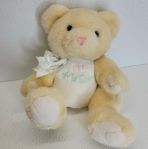 Vintage TB Trading My First &quot;1&quot; Teddy Bear Cream Yellow Baby Rattle Plush Bow - £13.94 GBP