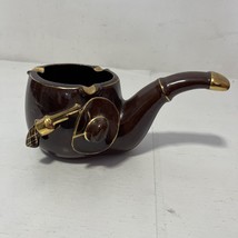 Vintage Tobacco Pipe Shaped Ceramic Pottery Ashtray w/ Gold Trim by NAPC... - $11.46