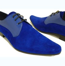 NEW Handmade Royal Blue Derby Shoe, Men&#39;s Suede Leather Lace Up Shoe,Men Formal  - £115.09 GBP