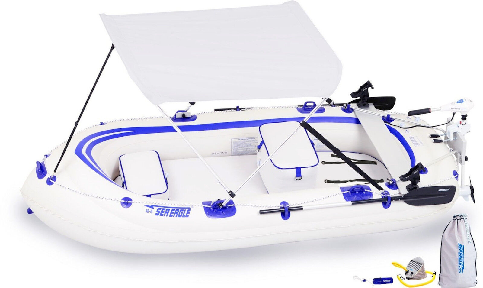Sea Eagle SE9 Fish-n-Troll Watersnake Motor Canopy Pkg Inflatable Boat Tender - £864.50 GBP