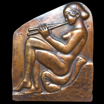 Nude Naked Greek Girl Female with flutes wall sculpture relief plaque - £15.51 GBP
