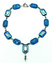 Sterling Silver Blue Dichroic Glass Bead Choker Necklace - £37.58 GBP