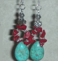 Charming  Turquoise And Coral Earrings - £4.80 GBP