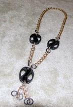 Vintage &#39;80&#39;s Costume Jewelry Goldtone/Black Necklace - £5.99 GBP