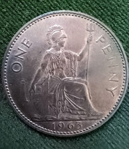 1963 GREAT BRITAIN PENNY - AU/UNC RED - Queen Elizabeth II - $5.00