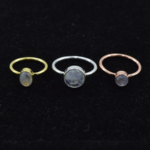 Natural Rainbow Moonstone Ring, Gold &amp; Rose Gold Plated on Sterling Silver - £18.18 GBP