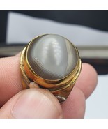 Silber Intarsien Messing Ring mit Tibet Auge Achat Mittelstein vergoldet - $2,053.61 MXN