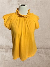 Cupio ruffled cap sleeve solid yellow mock neck pullover tunic top new Medium - £18.44 GBP