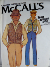 McCall's 6272 Teen boy Vest and caps Hats news boy fishing size 18 vintage 1978 - $11.87