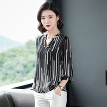  spring summer style chiffon blouses blouses shirt women s striped v neck three quarter thumb200