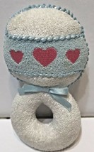 Eden Vintage Toy Plush Rattle Blue White Pink Heart - $8.63