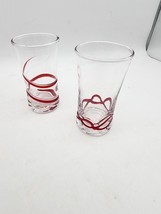 Vtg Shot Glasses Clear Glass Red Swirl Blown Glass Beautiful Elegant Set... - $19.94