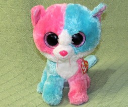 Ty Boos Fiona Cat Justice Exclusive 9" Plush w/HEART Tag Pink Blue White Colors - $40.95