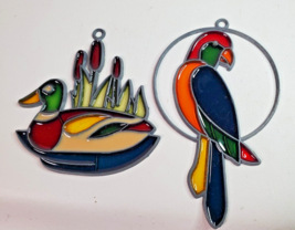 Parrot and Mallard Suncatcher Stained Glass Vintage Set Birds - £7.41 GBP