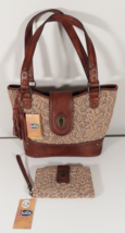 Justin Boots Leather Purse Concealed Carry w Wallet Brown Tan Lace Rodeo Western - £50.56 GBP