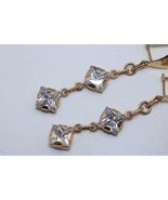 Vintage 18K Yellow Gold Clear Stone Double Square Dangle Earrings 2&quot; Dro... - $6,441.18 MXN