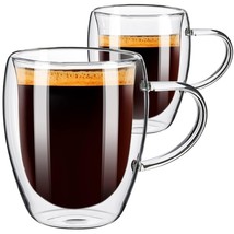Double Wall Insulated Borosilicate Glass Coffee Mugs 12oz Set of 2 - $227.42 MXN