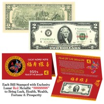 2024 Chinese New YEAR of the DRAGON Lunar Red Lucky Eight 8&#39;s $2 Bill w/... - £10.22 GBP