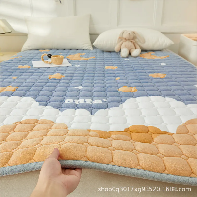 Cute Milk Velvet Cartoon Mattress Foldable Soft Bed Sheet Fall Winter Warm - £78.41 GBP+