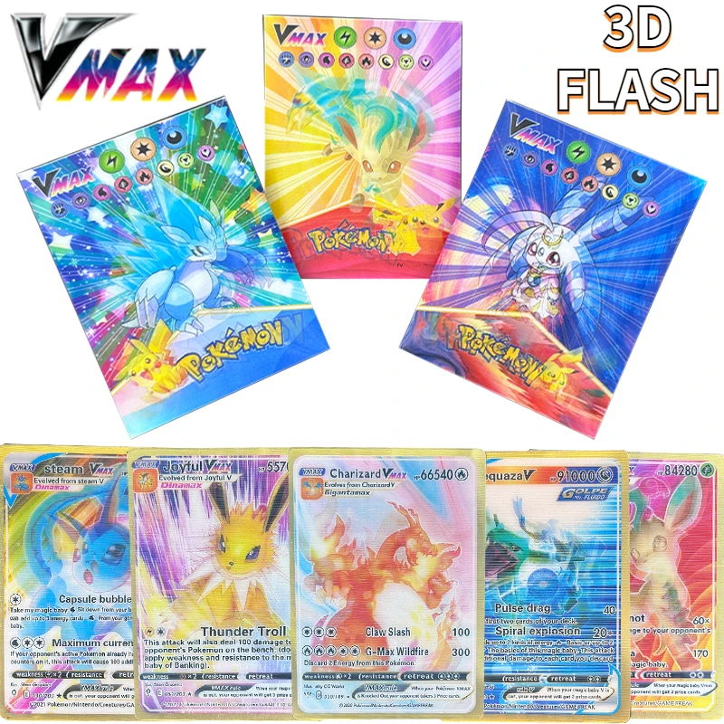 3D Flash Shining Cards Anime Pokemon Charizard Pikachu Hobby Vmax Battle Game - £7.47 GBP+