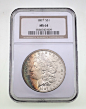 1887 Silver Morgan Dollar Graded by NGC as MS-64! Nice Rim Toning - £215.83 GBP