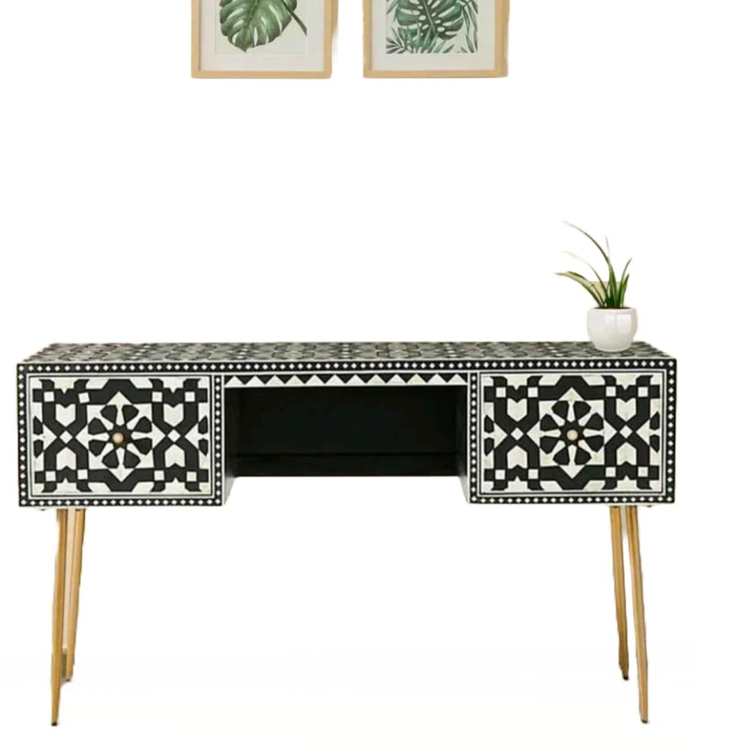 Bone Inlay Desk- California Design Antique Black Bone Inlay Optical Cons... - $1,252.00