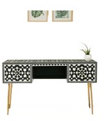 Bone Inlay Desk- California Design Antique Black Bone Inlay Optical Cons... - $1,252.00