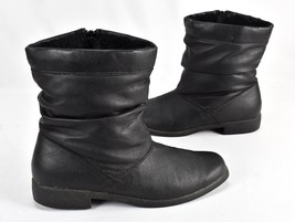 Womens Black Leather Zip Up Winter Fur Lined Ankle Boots 8.5M HABAND - £38.88 GBP