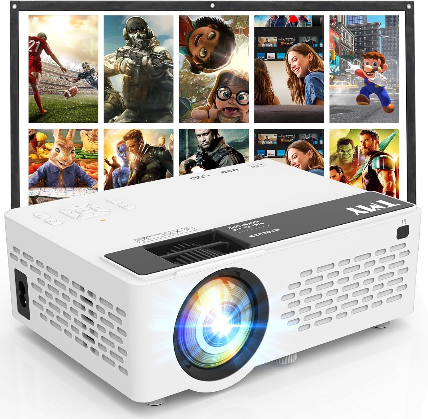 Tmy Projector 7500 Lumens With 100&quot; Projector Screen, 1080P Full Hd Supp... - $64.99