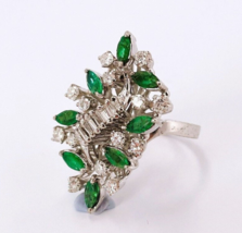 Natural Emerald Diamond Cluster Ring 14K 14ct White Gold with Appraisal ... - $3,871.86