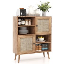 Mid-Century Modern Wood Sideboard Dining Buffet Storage Cabinet w/ Ratta... - $232.99