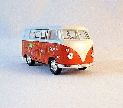 1963 VOLKSWAGEN T1 MINIBUS ORANGE/WHITE WELLY 1/38 DIECAST CAR COLLECTOR'S MODEL - £26.44 GBP