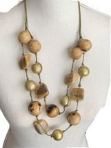 NEW Chico’s Necklace Chunky Stones Gold Balls Knotted String Eclectic Boho - £14.21 GBP