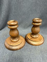 Pair (2) Vtg Turned Wood Candlesticks Taper Candle Holders- 5” tall - £9.02 GBP