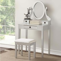 Moniys Wood Vanity Set: Silver Makeup Table &amp; Stool - €161,63 EUR