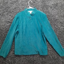 Vintage Dressbarn Coat Women XL Teal Full Zip Soft Stretch Padded Cottag... - £6.75 GBP