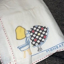 Vintage cotton embroidered kitchen tea towel - retro kitschy - £11.71 GBP