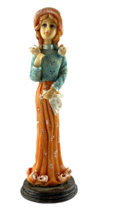 Victorian Lady Figurines Resin Sculpture Blond in Orange Blue Dress Shou... - $17.81
