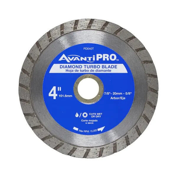 Avanti Pro 4" Diameter Diamond Turbo Cutting Blade Disc Cuts Wet Or Dry - PD040T - $14.80