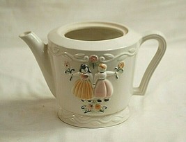 Vintage 1940s Porcelier Vitreous Porcelain Tea Pot Planter Dutch Boy Girl Floral - £31.53 GBP