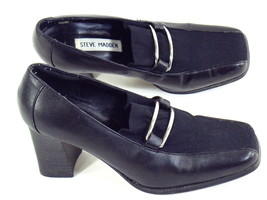 Steve Madden Black Leather Heeled Loafer Shoes Size 6.5 M US Excellent - £8.03 GBP