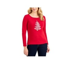 Karen Scott Womens Large New Red Amore Cotton Christmas Tree Top NWT E24 - £15.65 GBP