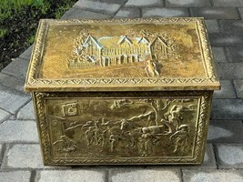 Vintage Brass Wood Tender  Box England Coal ~ 18&quot; L X 12&quot; H X 11-3/4&quot; W ~ NICE! - £110.78 GBP